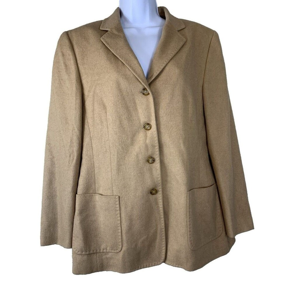 VTG Talbots Italy 100% Pure Camel Hair Lined Tan Pockets Blazer Coat Women's 12